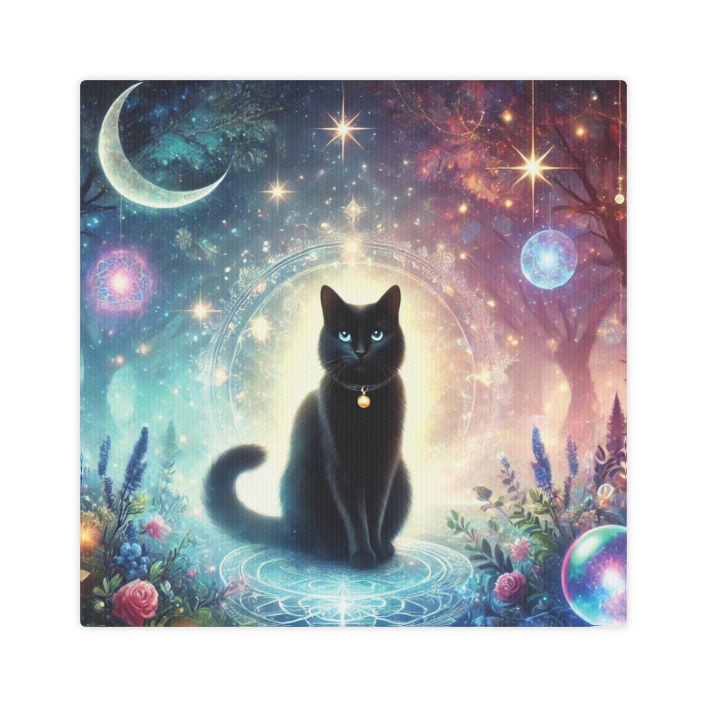 Celestial Black Cat Cosmic - Wall Art Decor 8x8