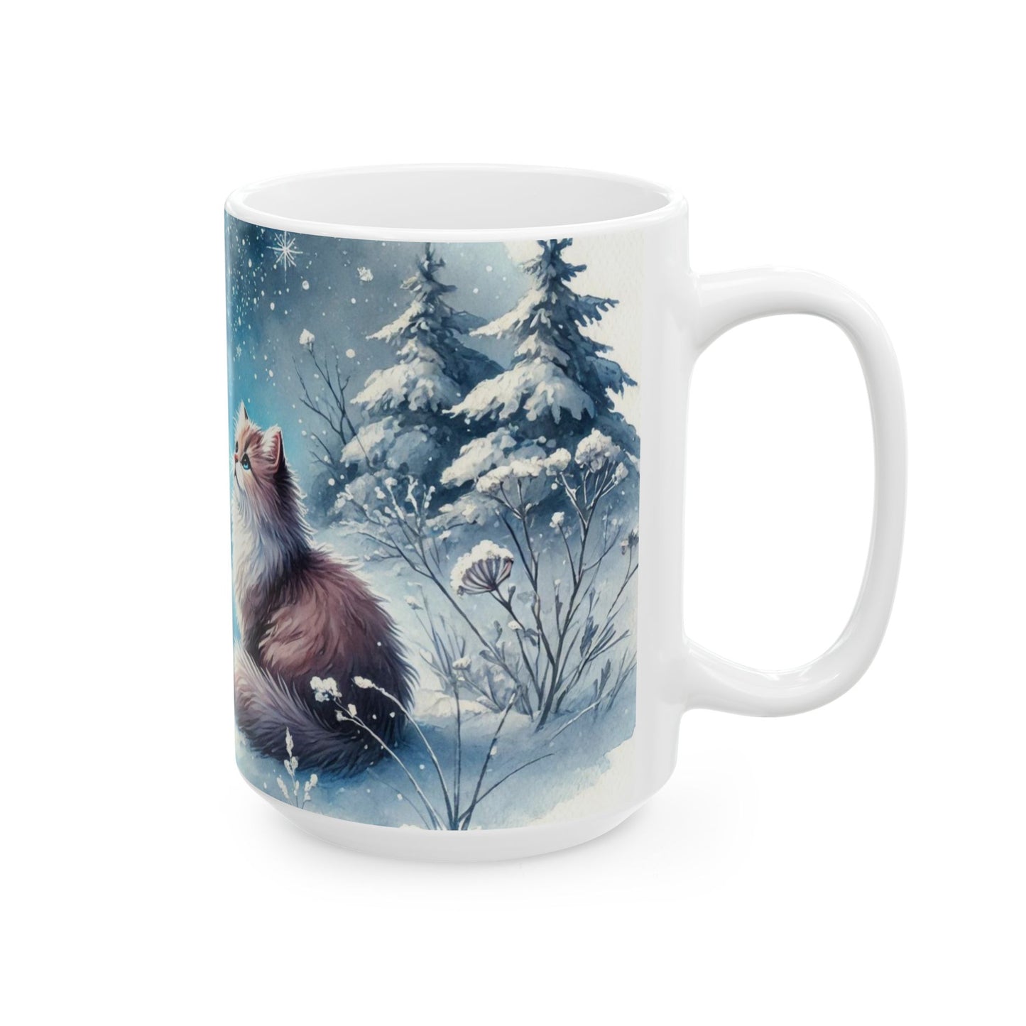 Winter Star Gazing - Cat Lover - Ceramic Mug, (11oz, 15oz)