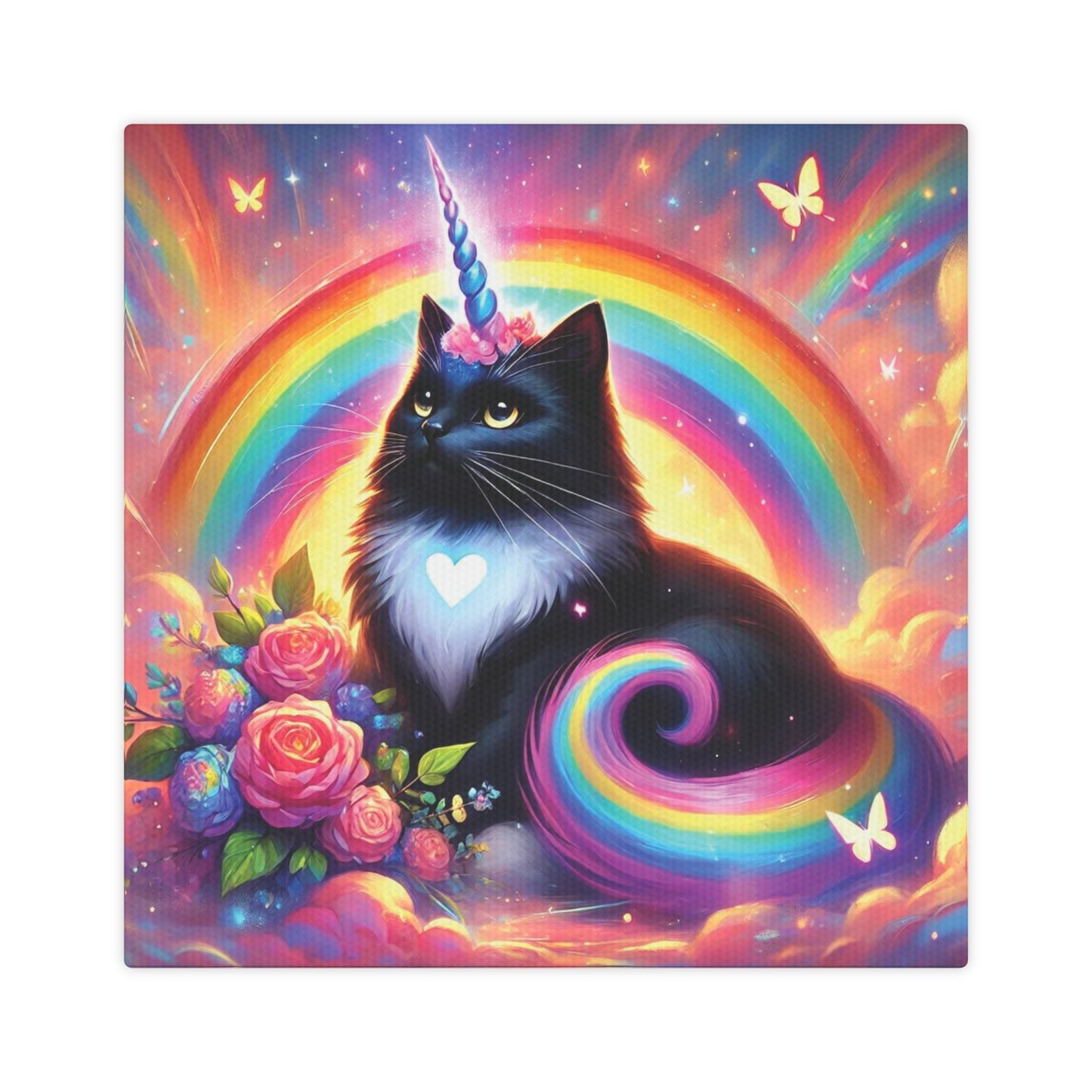 Pink Dreams Caticorn - Cats Rainbows and Unicorns - Wall Art Decor 8x8 - Ragdoll Cat
