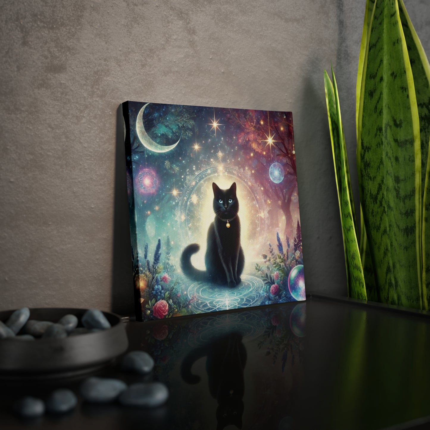 Celestial Black Cat Cosmic - Wall Art Decor 8x8