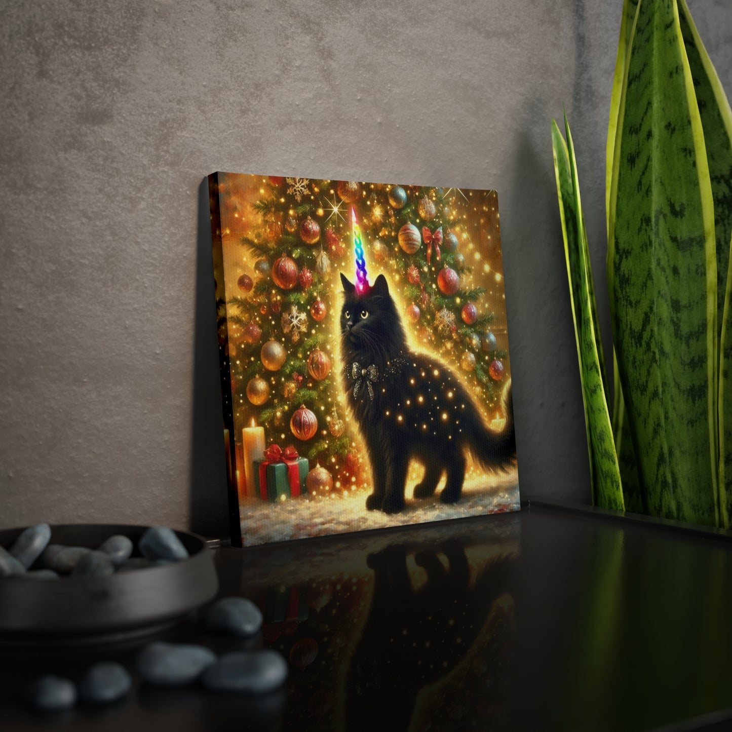 Magic Christmas Cat Unicorn - Wall Art Decor 8x8