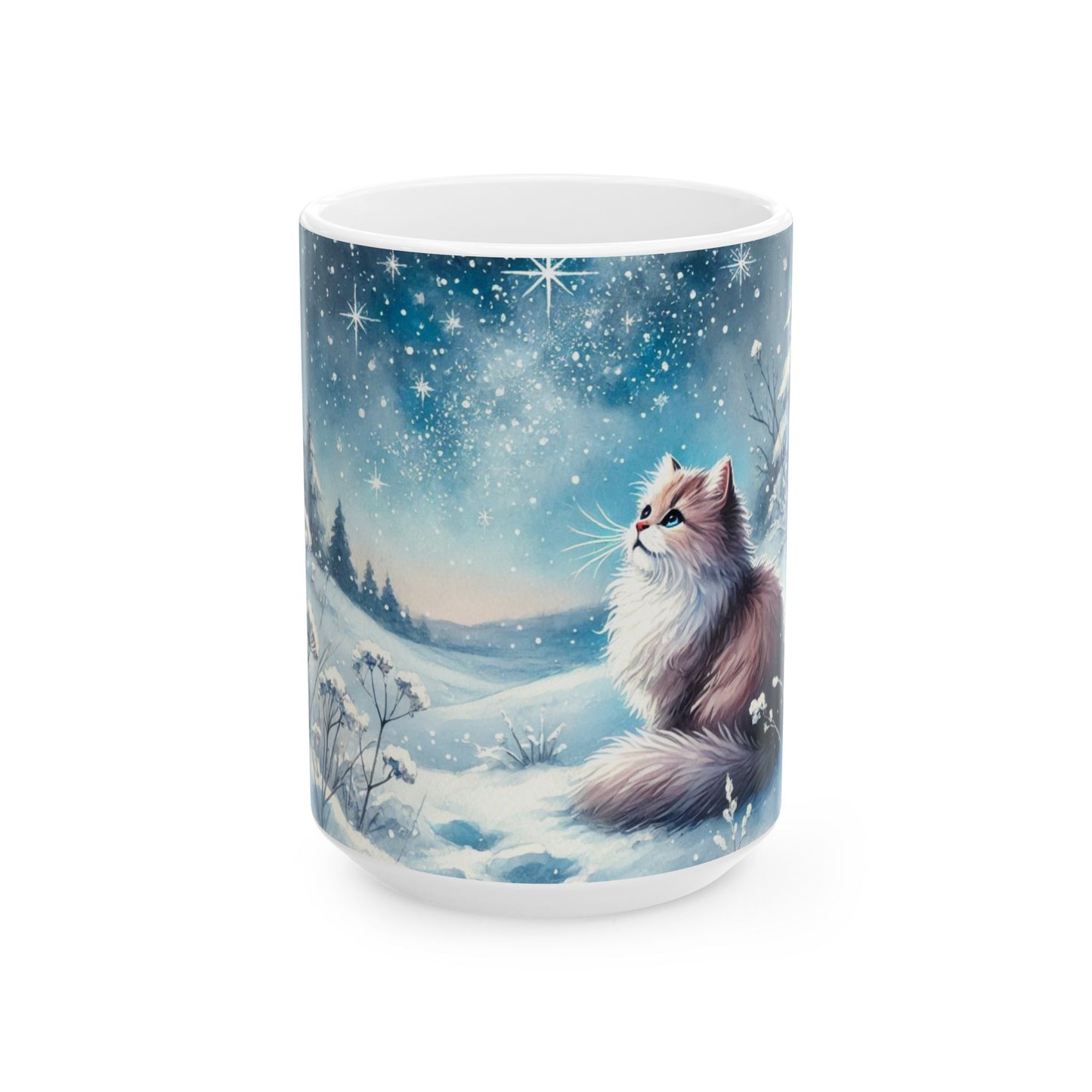 Winter Star Gazing - Cat Lover - Ceramic Mug, (11oz, 15oz)