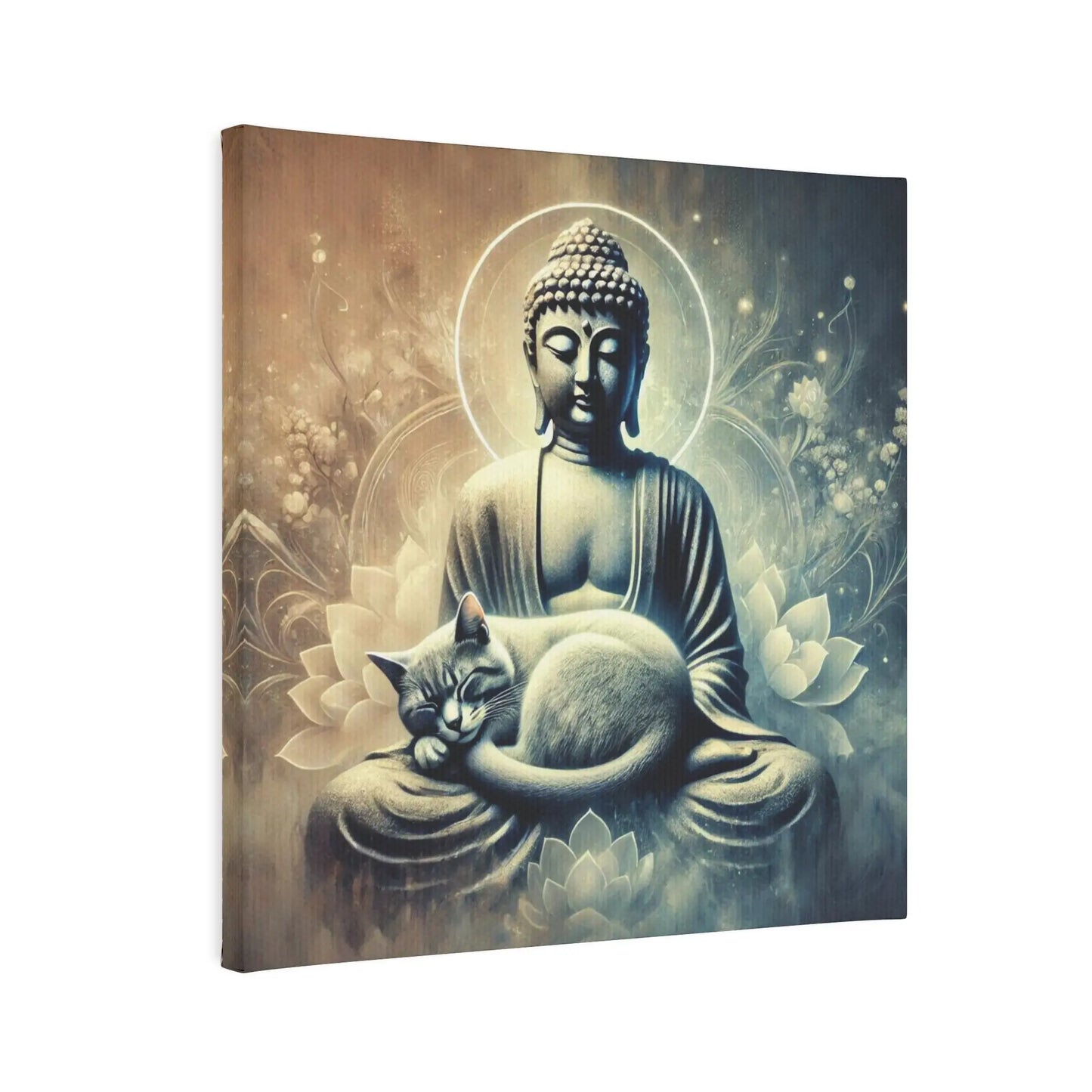 Cat Naps on Buddha Statue - Cat Lover - Wall Art Decor 8x8Â Â