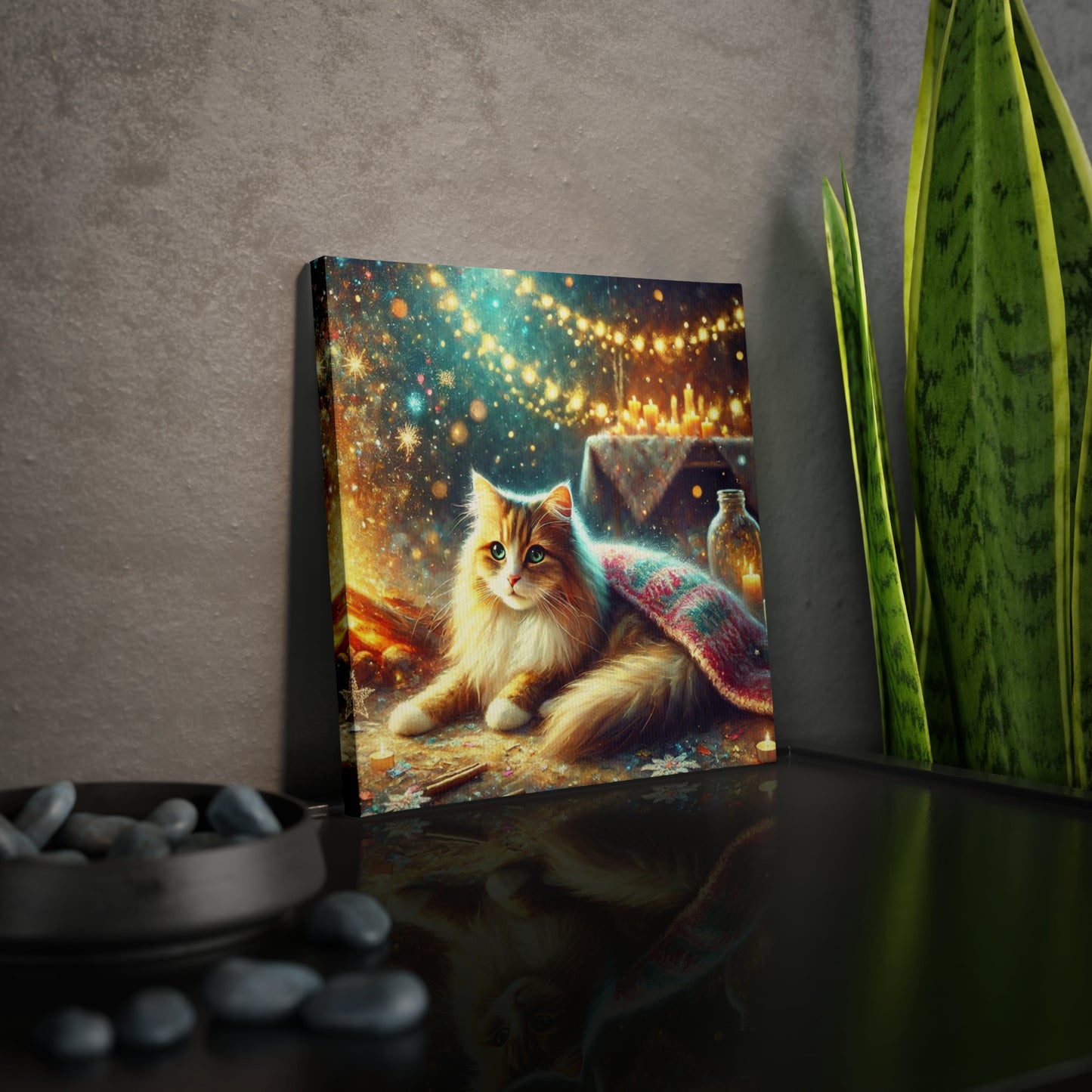 Winter Warmth by the Fire - Cat Lover - Wall Art Decor 8x8