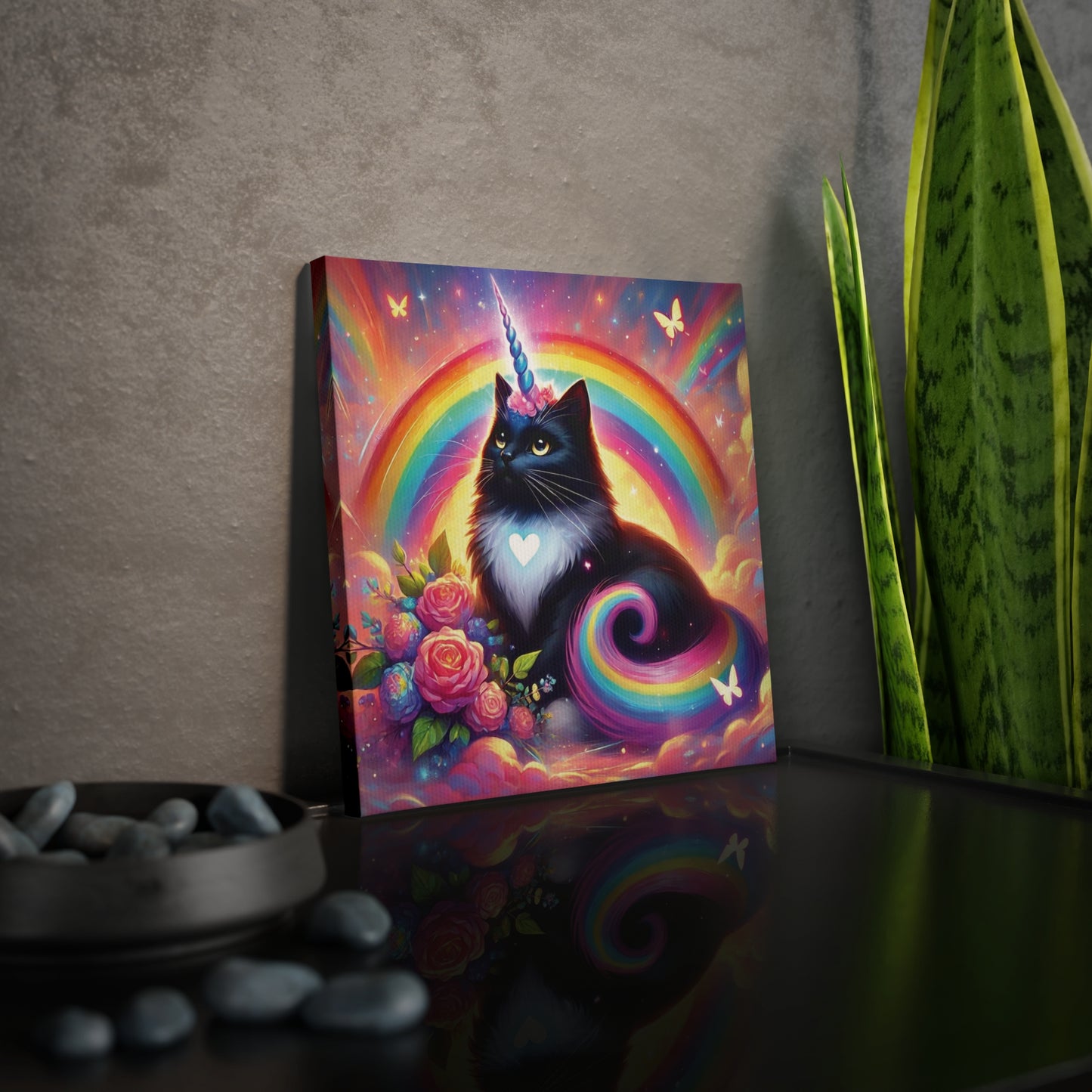 Pink Dreams Caticorn - Cats Rainbows and Unicorns - Wall Art Decor 8x8 - Ragdoll Cat