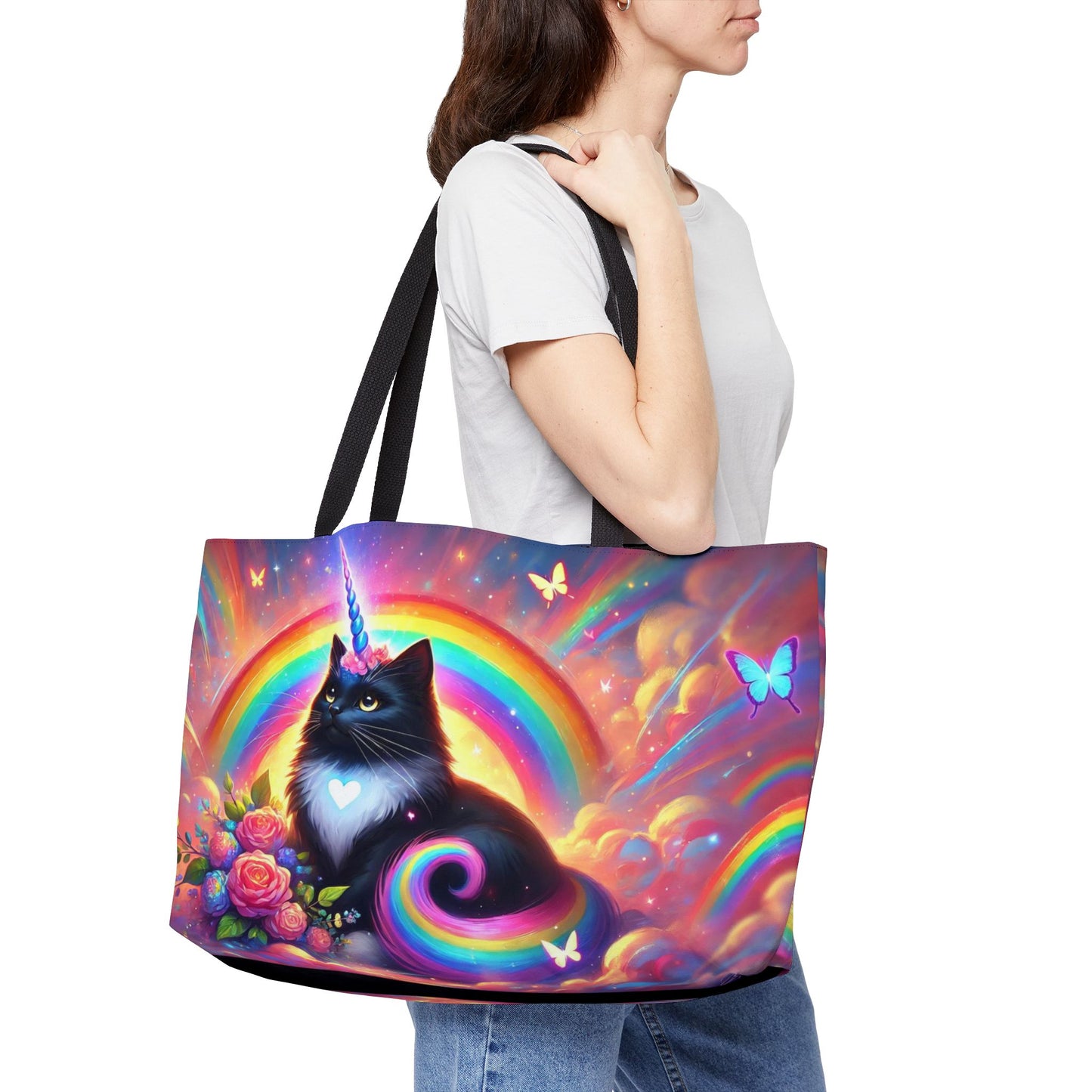 Pink Dreams Caticorn - Cat Unicorn Rainbow - Weekender Tote Bag