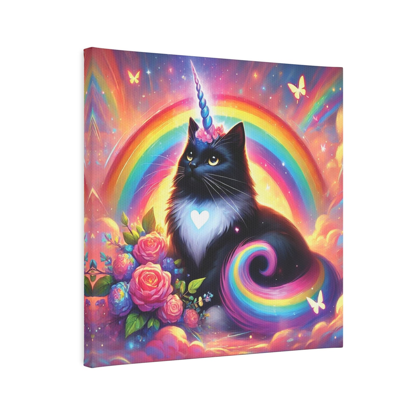 Pink Dreams Caticorn - Cats Rainbows and Unicorns - Wall Art Decor 8x8 - Ragdoll Cat
