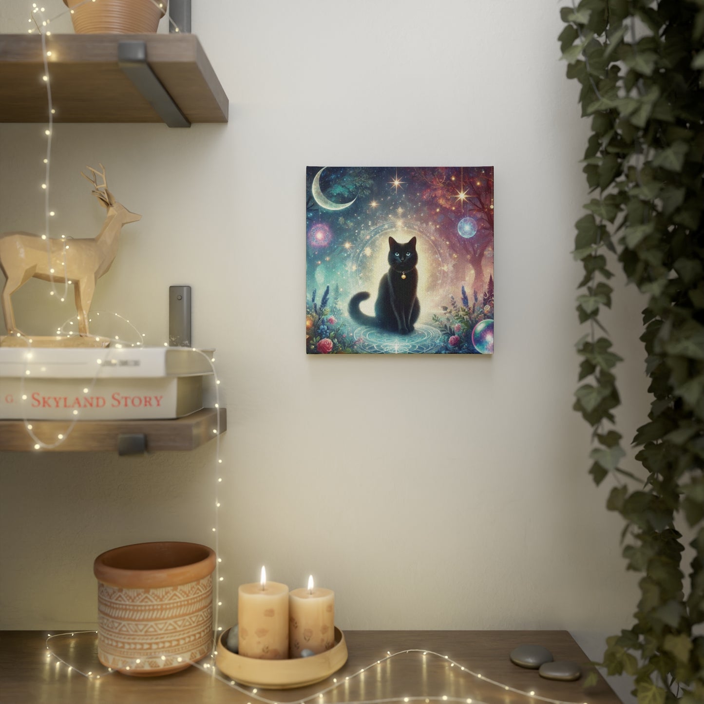 Celestial Black Cat Cosmic - Wall Art Decor 8x8