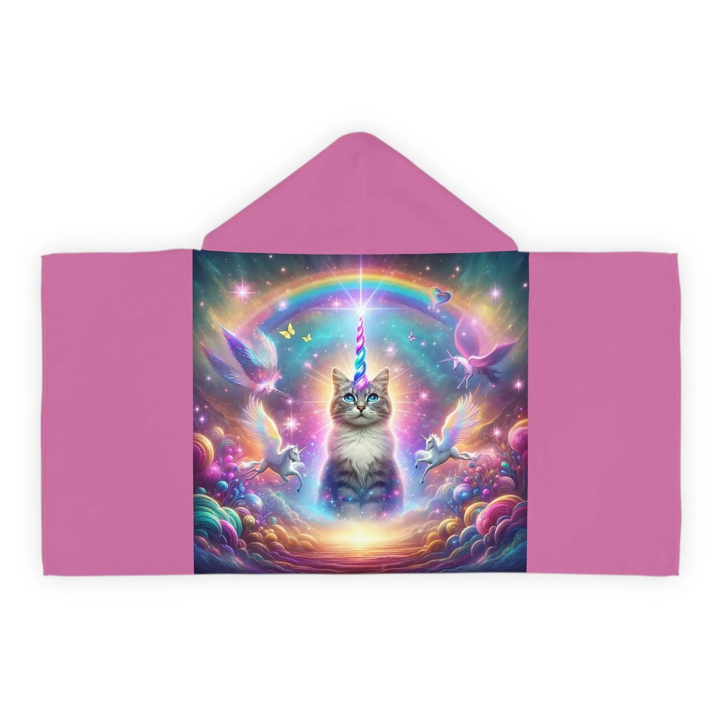 Caticorn - Cat Unicorn - Rainbow - Youth Hooded Towel - Pink