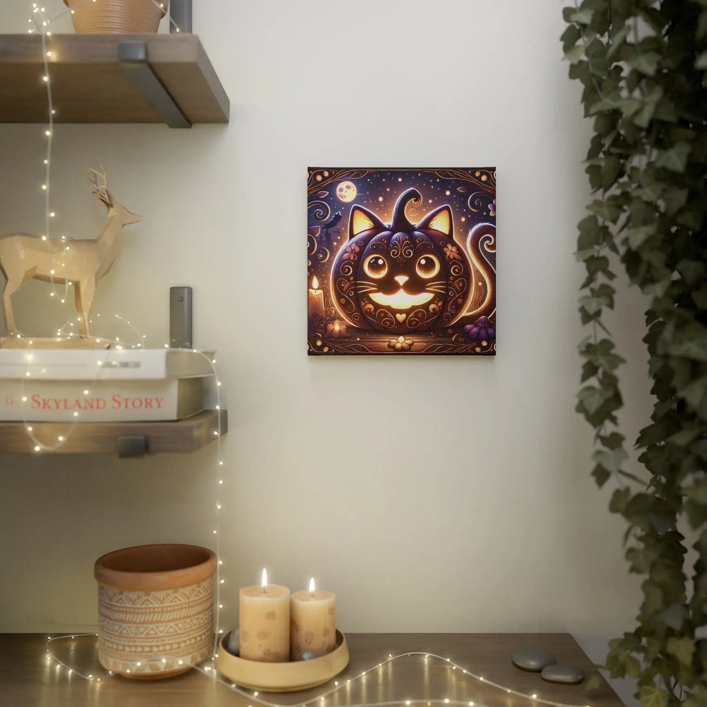 Halloween Decor - Cat Jack-O-Lattern - Cat Lover - Wall Art Decor 8x8