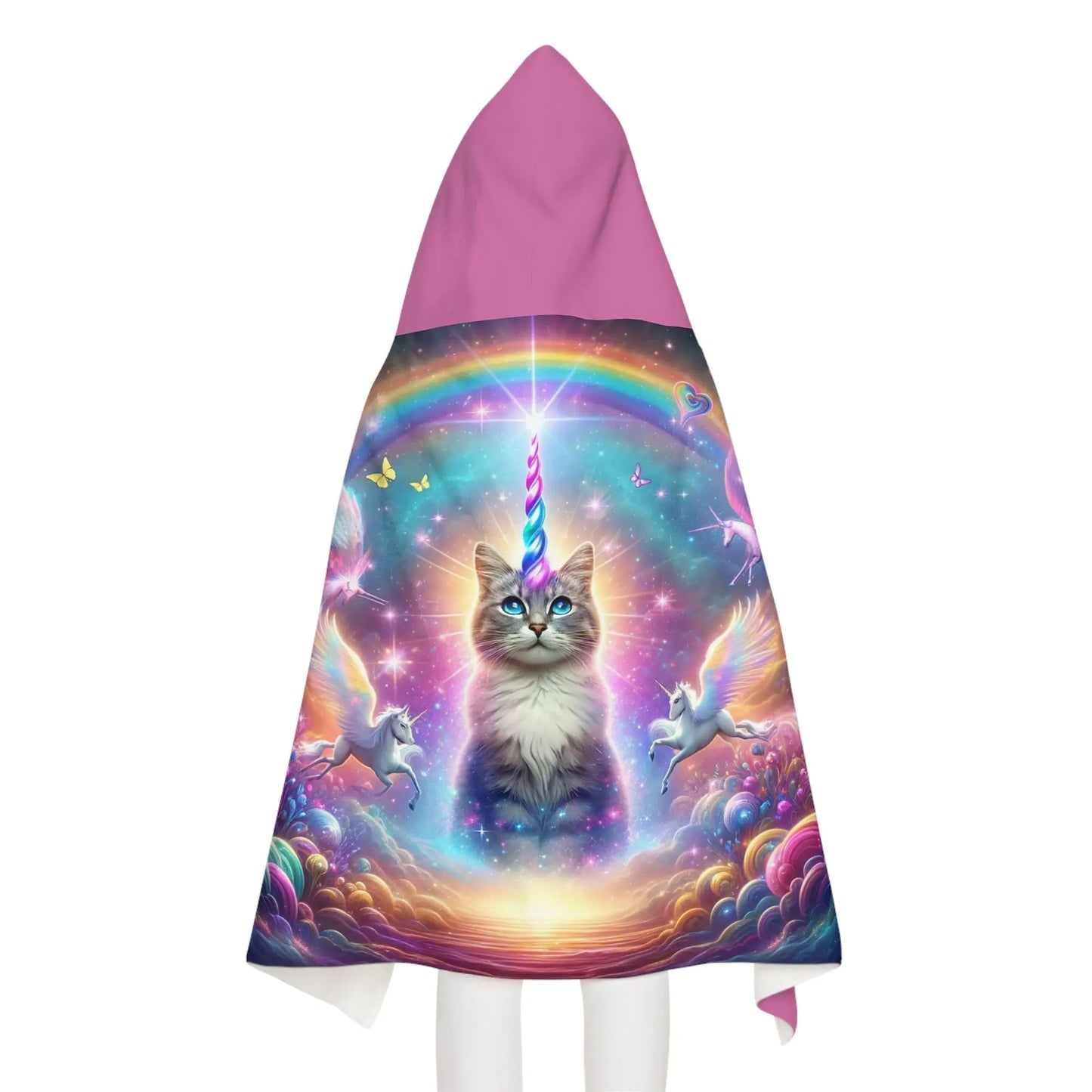 Caticorn - Cat Unicorn - Rainbow - Youth Hooded Towel - Pink