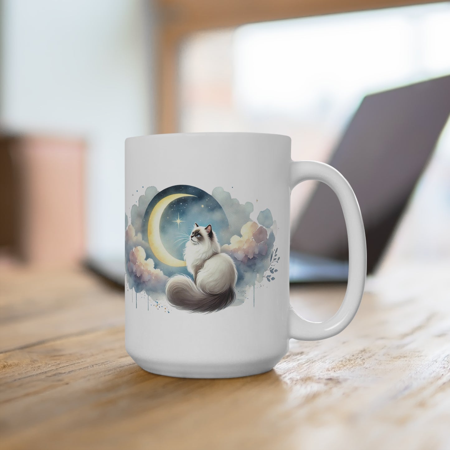 Crescent Moon Wishes - Cat Lover - Mug 15oz