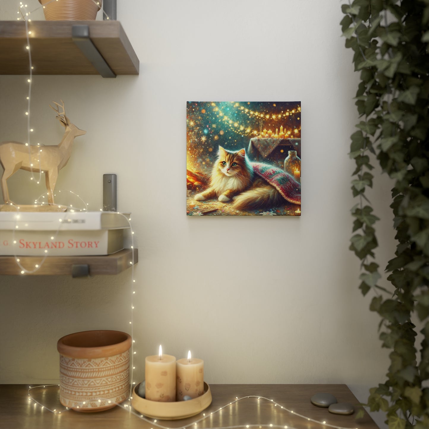 Winter Warmth by the Fire - Cat Lover - Wall Art Decor 8x8