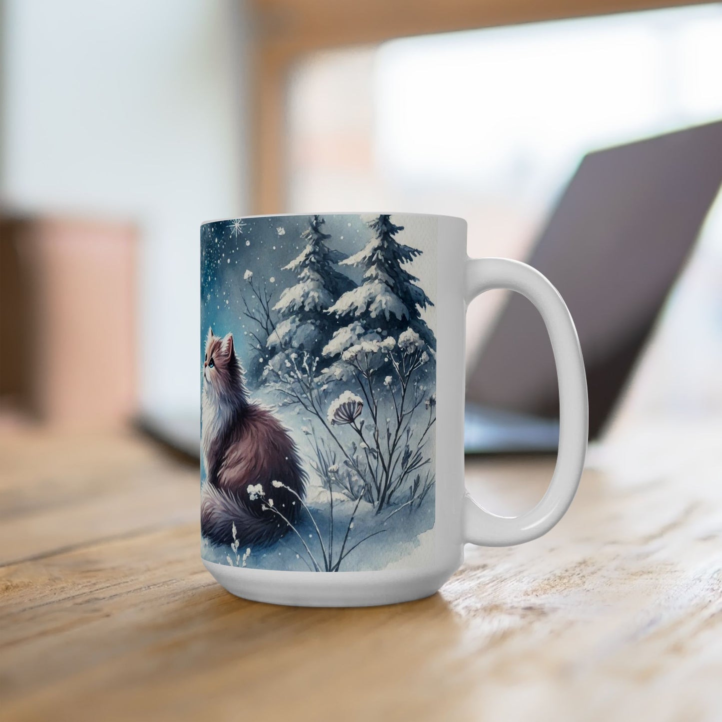Winter Star Gazing - Cat Lover - Ceramic Mug, (11oz, 15oz)