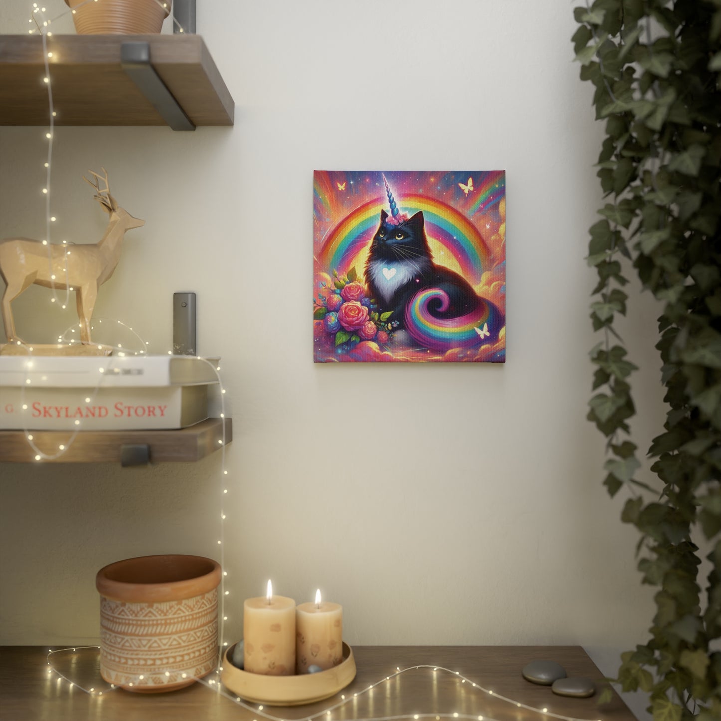 Pink Dreams Caticorn - Cats Rainbows and Unicorns - Wall Art Decor 8x8 - Ragdoll Cat