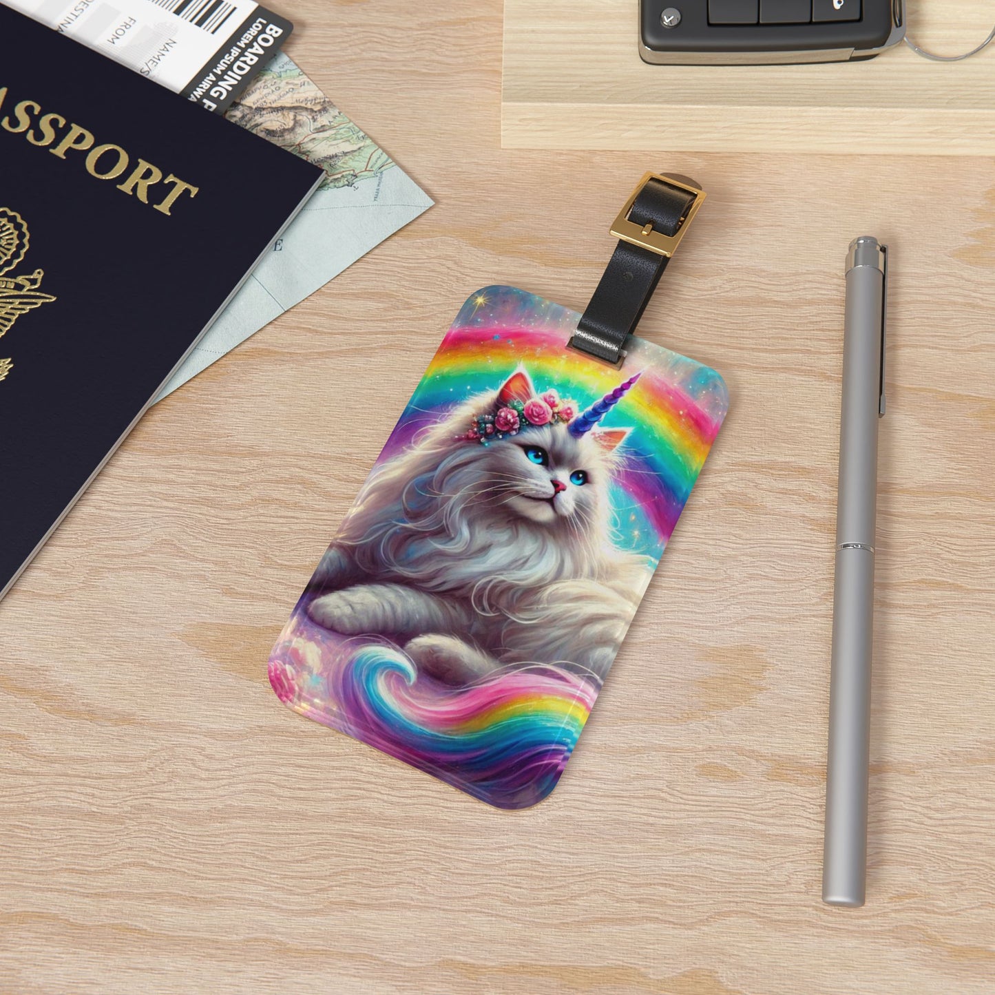 Rainbows and Caticorns - Cat Unicorn - Luggage Tag - Travel Gift