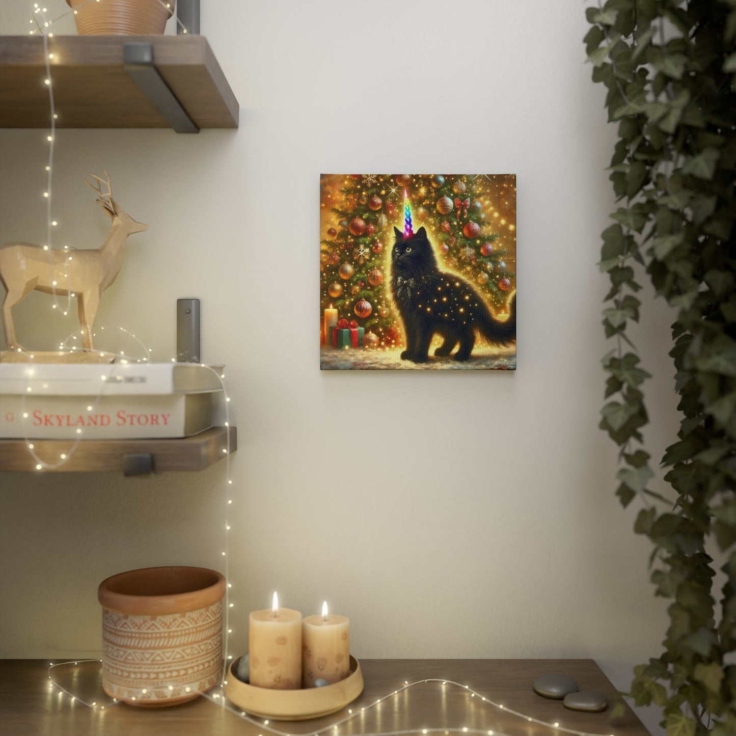 Magic Christmas Cat Unicorn - Wall Art Decor 8x8