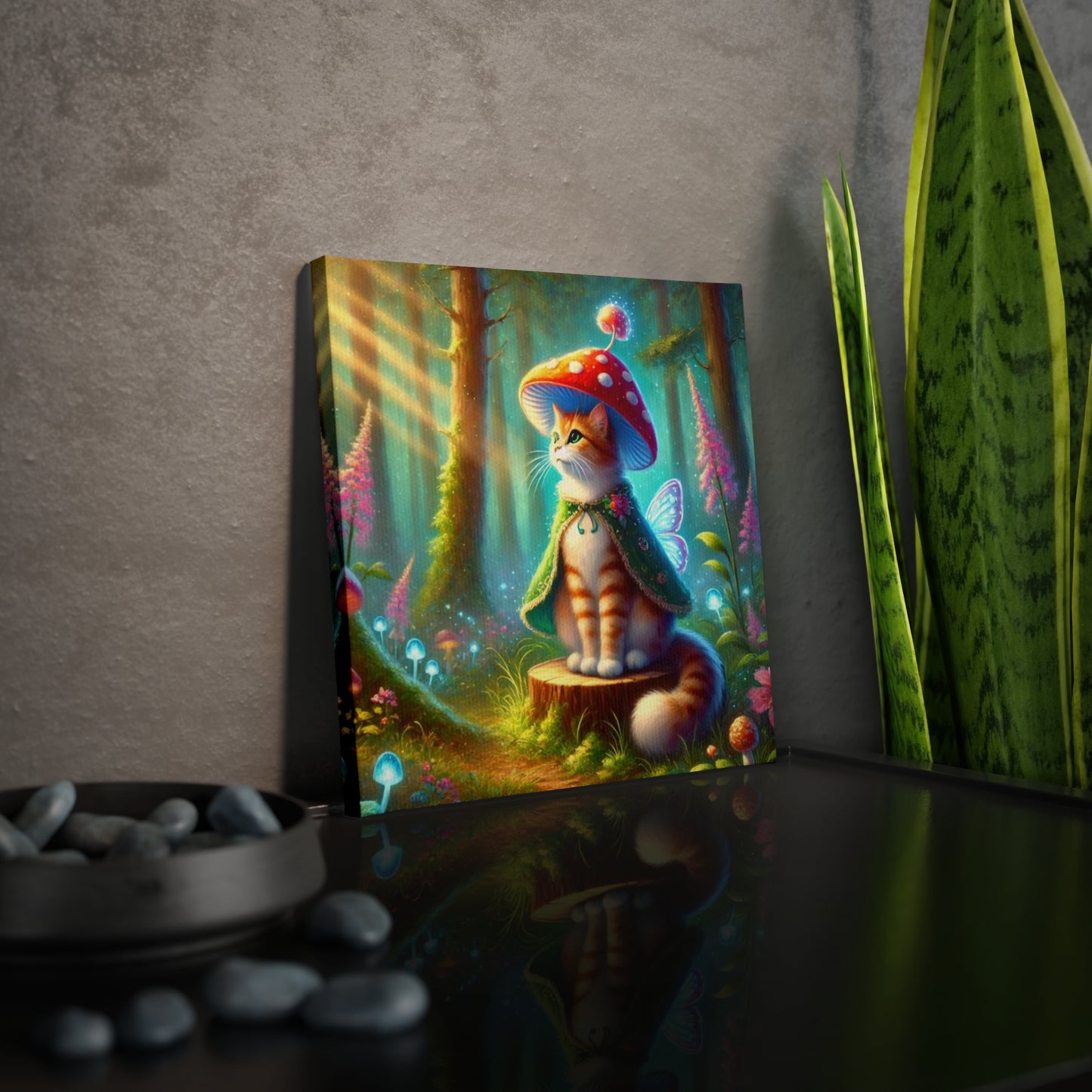 Mushroom Magic - Orange Cat Fairy - Wall Art Decor