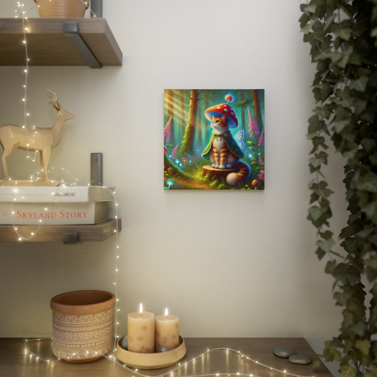 Mushroom Magic - Orange Cat Fairy - Wall Art Decor
