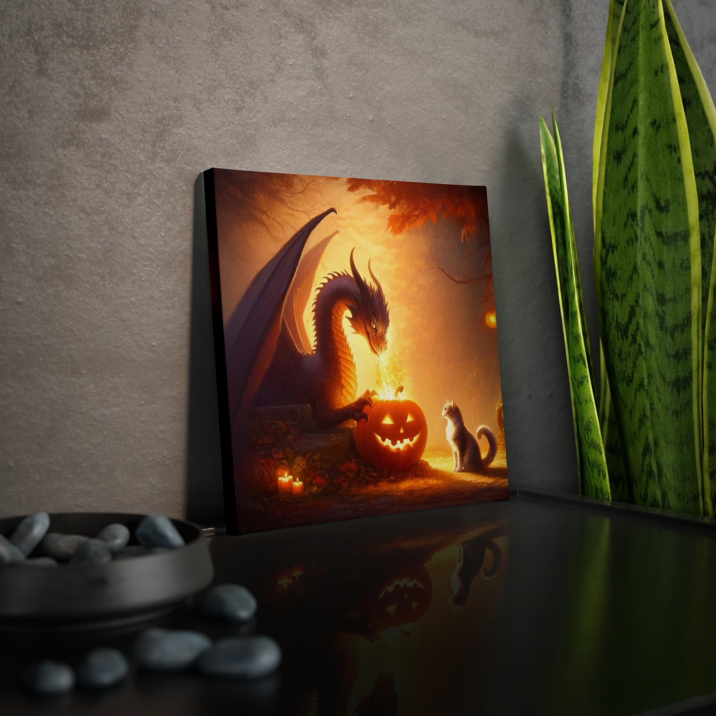 Dragon Jack-O-Lantern Lighting - Cat Lover Halloween - Wall Art Decor 8x8