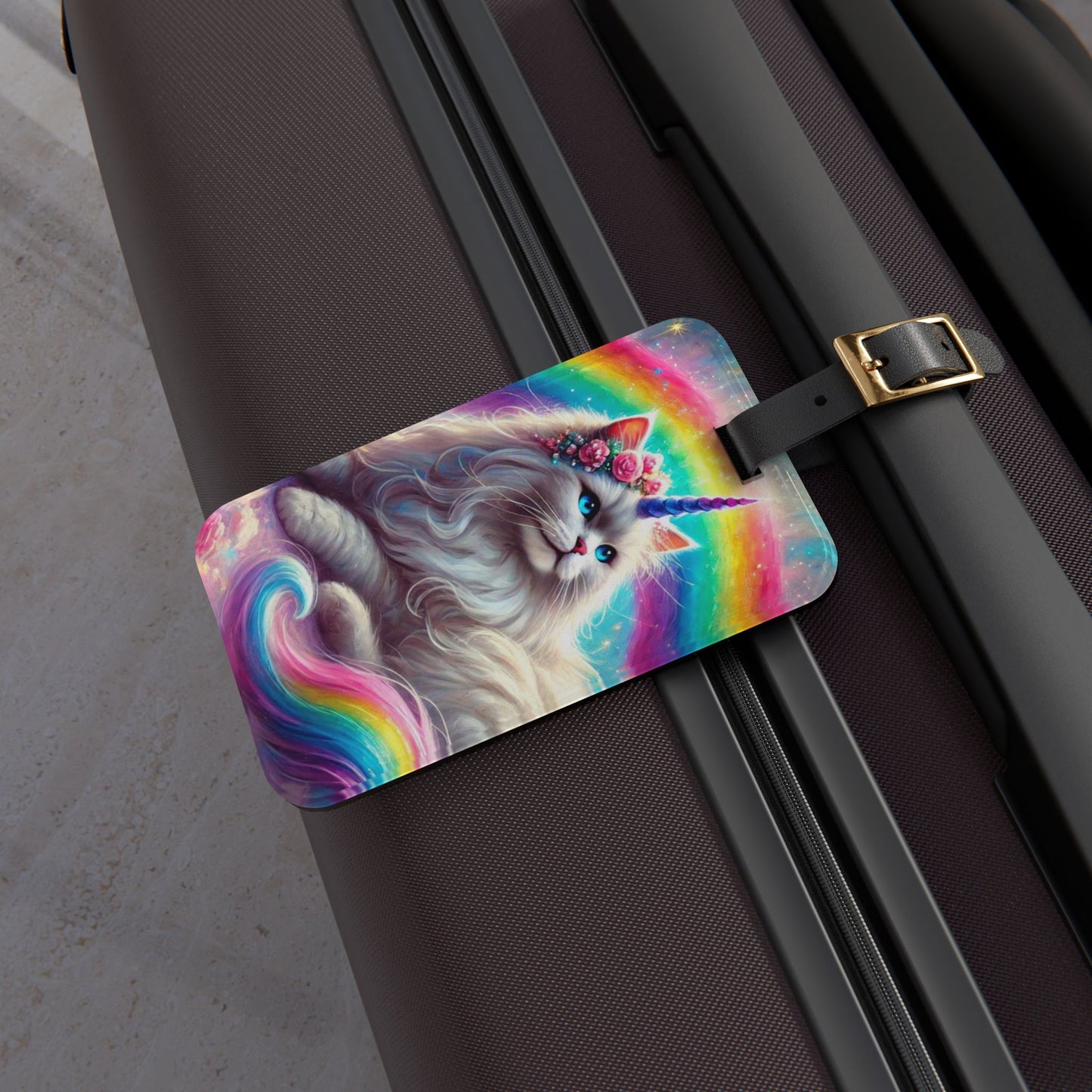 Rainbows and Caticorns - Cat Unicorn - Luggage Tag - Travel Gift