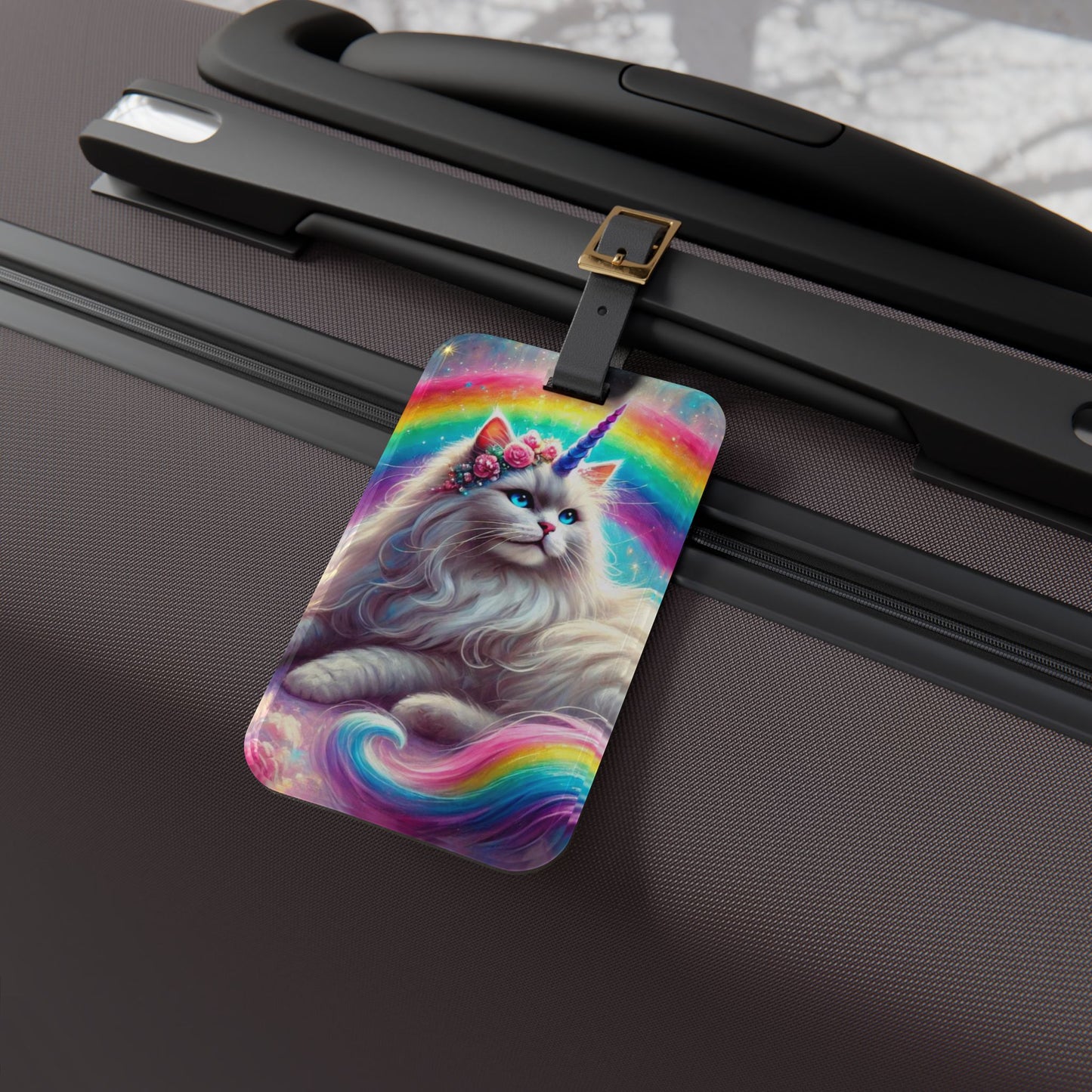 Rainbows and Caticorns - Cat Unicorn - Luggage Tag - Travel Gift