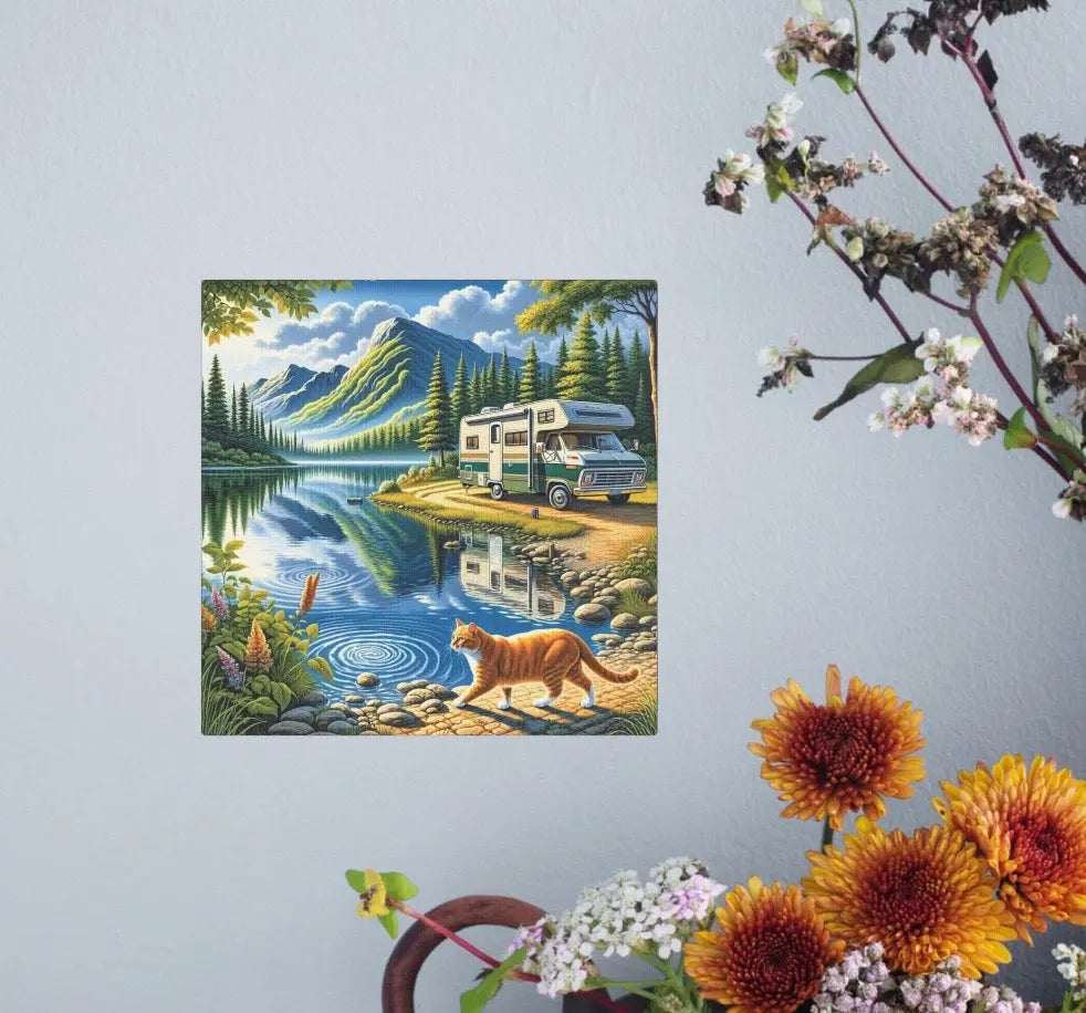 Mountain Kitty RV Adventure - Cat Lover - Wall Art Decor - Montecore PawPrints
