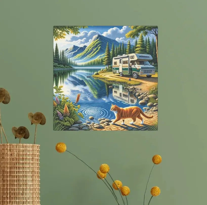 Mountain Kitty RV Adventure - Cat Lover - Wall Art Decor - Montecore PawPrints