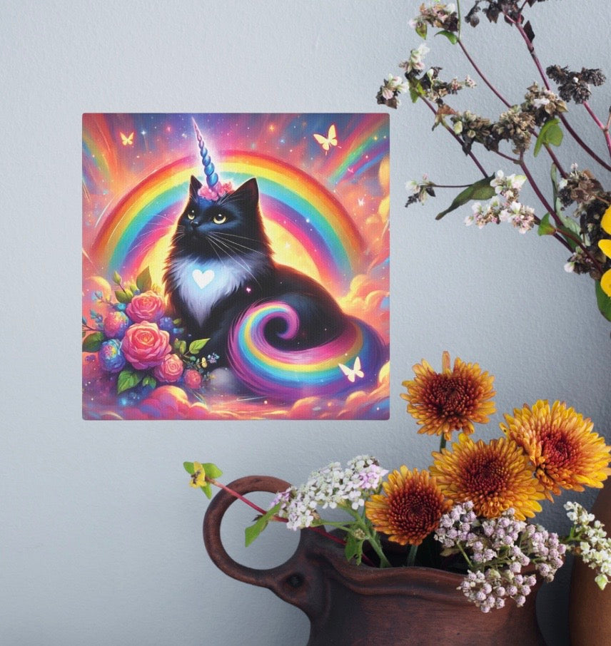 Pink Dreams Caticorn - Cats Rainbows and Unicorns - Wall Art Decor 8x8 - Ragdoll Cat
