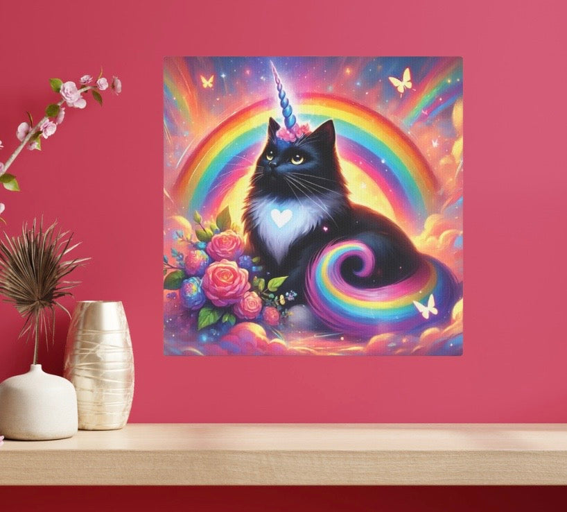 Pink Dreams Caticorn - Cats Rainbows and Unicorns - Wall Art Decor 8x8 - Ragdoll Cat