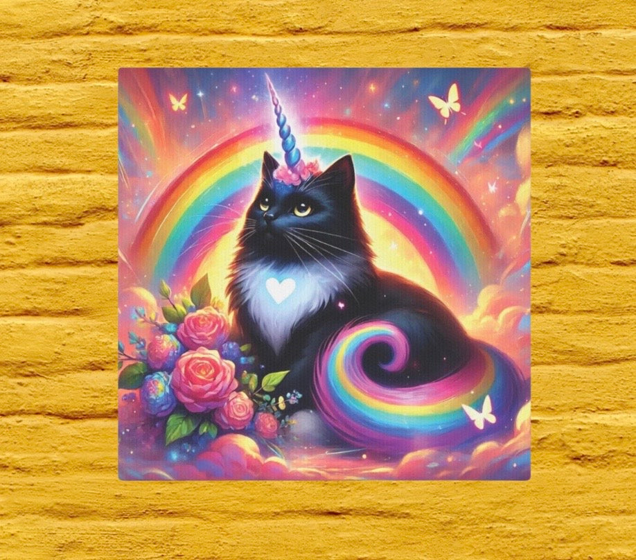Pink Dreams Caticorn - Cats Rainbows and Unicorns - Wall Art Decor 8x8 - Ragdoll Cat