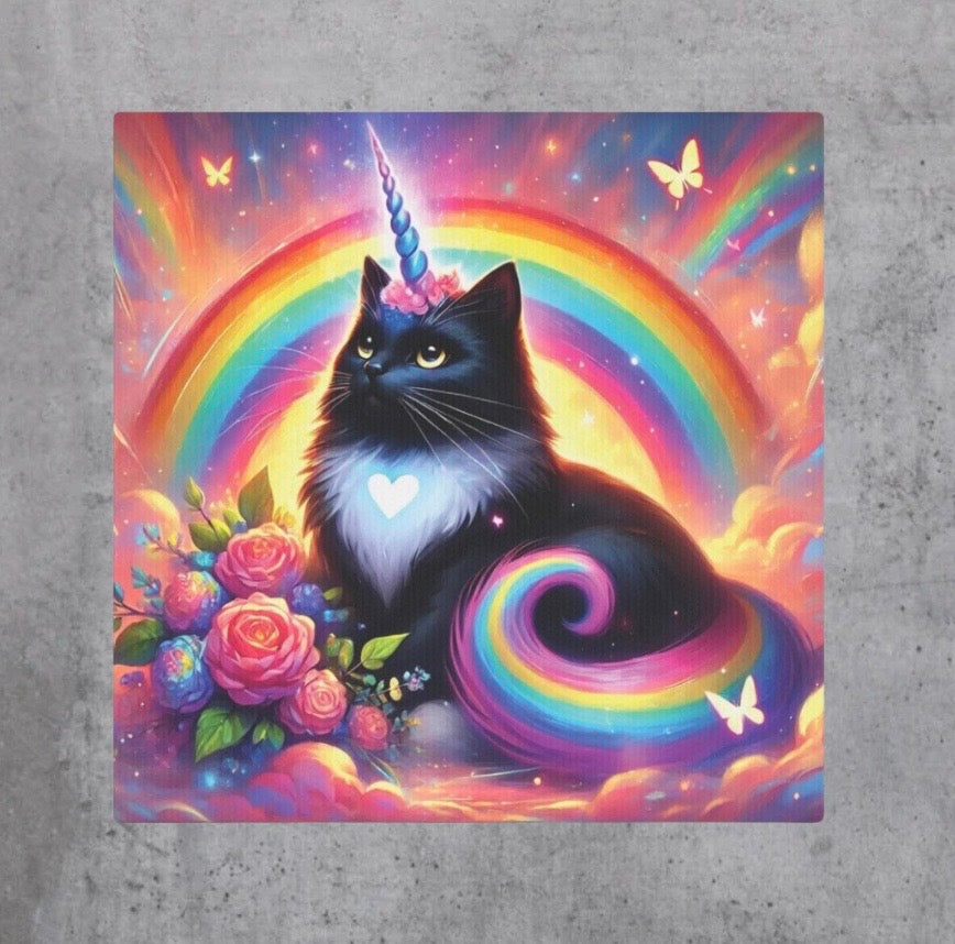 Pink Dreams Caticorn - Cats Rainbows and Unicorns - Wall Art Decor 8x8 - Ragdoll Cat