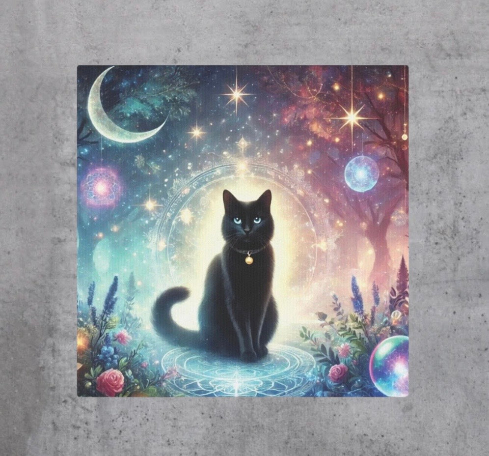 Celestial Black Cat Cosmic - Wall Art Decor 8x8