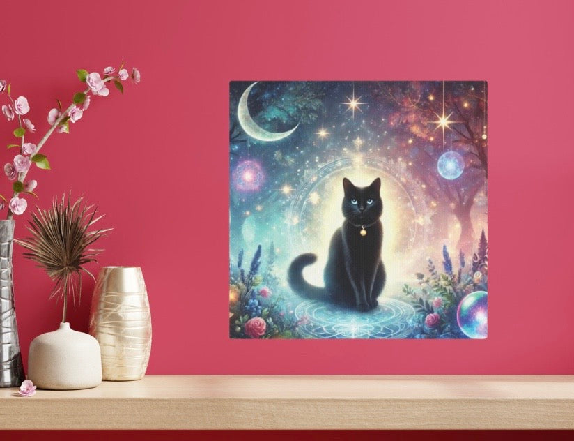 Celestial Black Cat Cosmic - Wall Art Decor 8x8