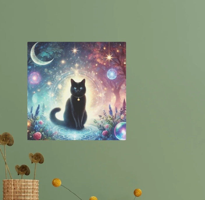 Celestial Black Cat Cosmic - Wall Art Decor 8x8