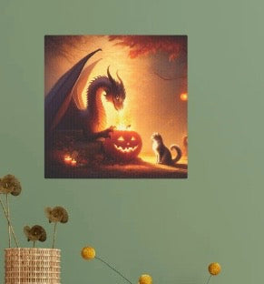 Dragon Jack-O-Lantern Lighting - Cat Lover Halloween - Wall Art Decor 8x8