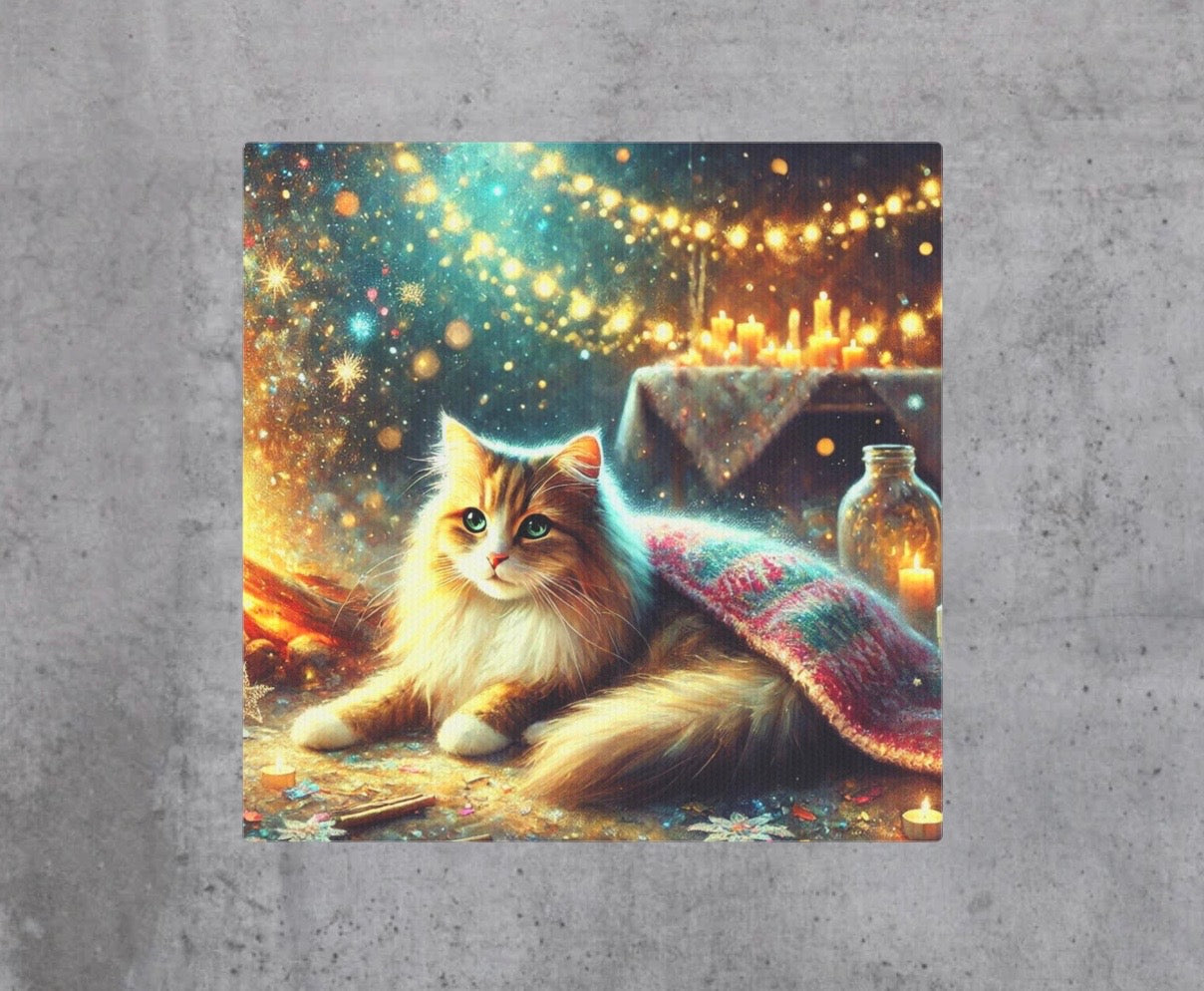 Winter Warmth by the Fire - Cat Lover - Wall Art Decor 8x8