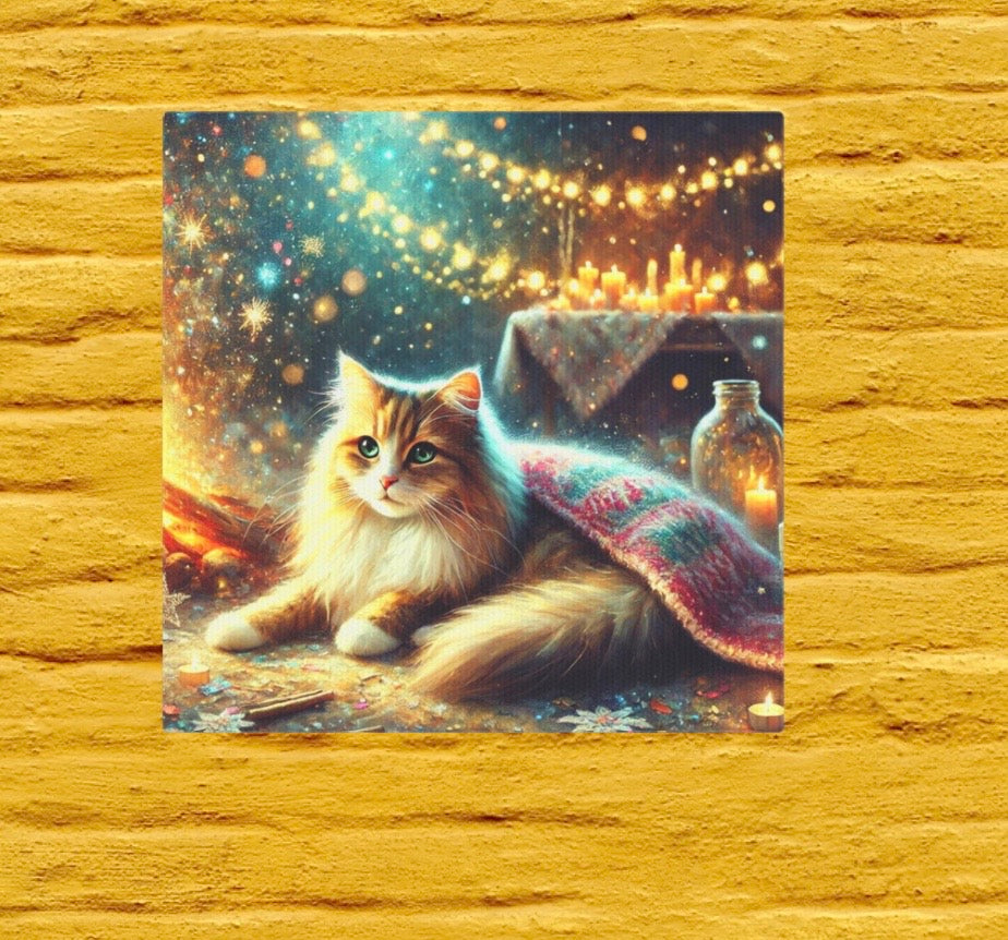 Winter Warmth by the Fire - Cat Lover - Wall Art Decor 8x8