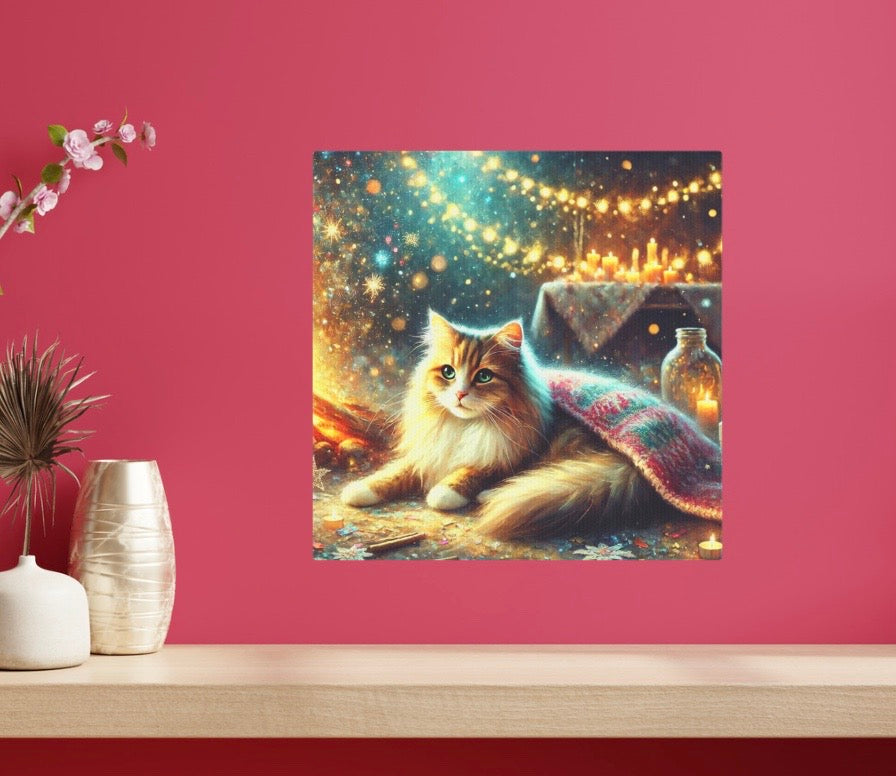 Winter Warmth by the Fire - Cat Lover - Wall Art Decor 8x8