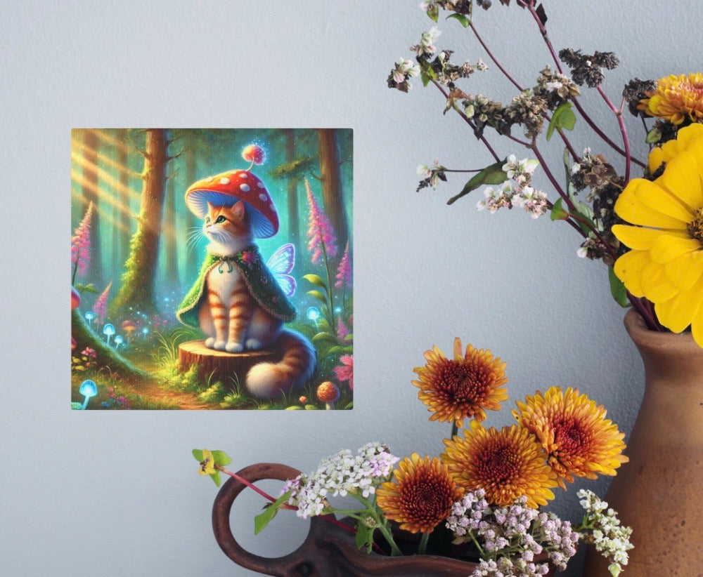 Mushroom Magic - Orange Cat Fairy - Wall Art Decor