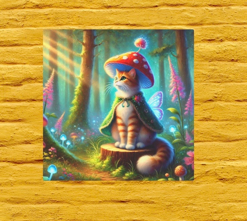 Mushroom Magic - Orange Cat Fairy - Wall Art Decor