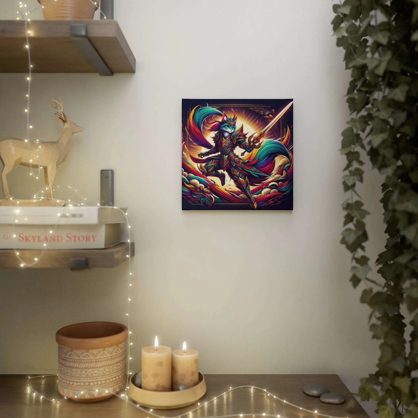 Anime Warrior Wall Art - Cat Lover Decor - Canvas