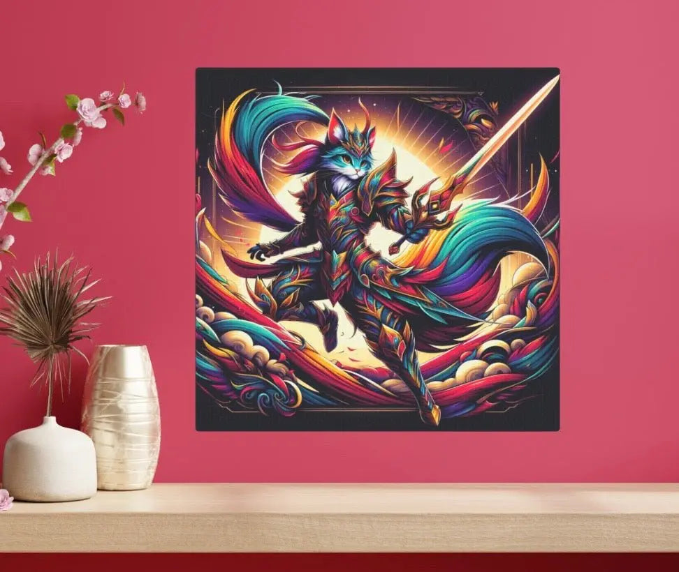 Anime Warrior Wall Art - Cat Lover Decor - Canvas