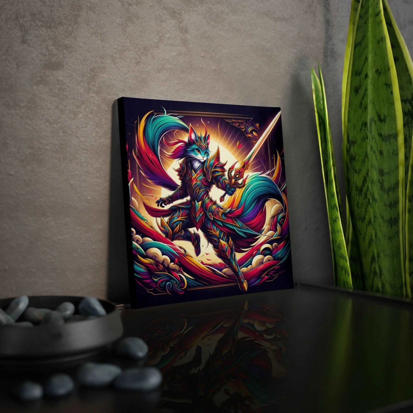 Anime Warrior Wall Art - Cat Lover Decor - Canvas