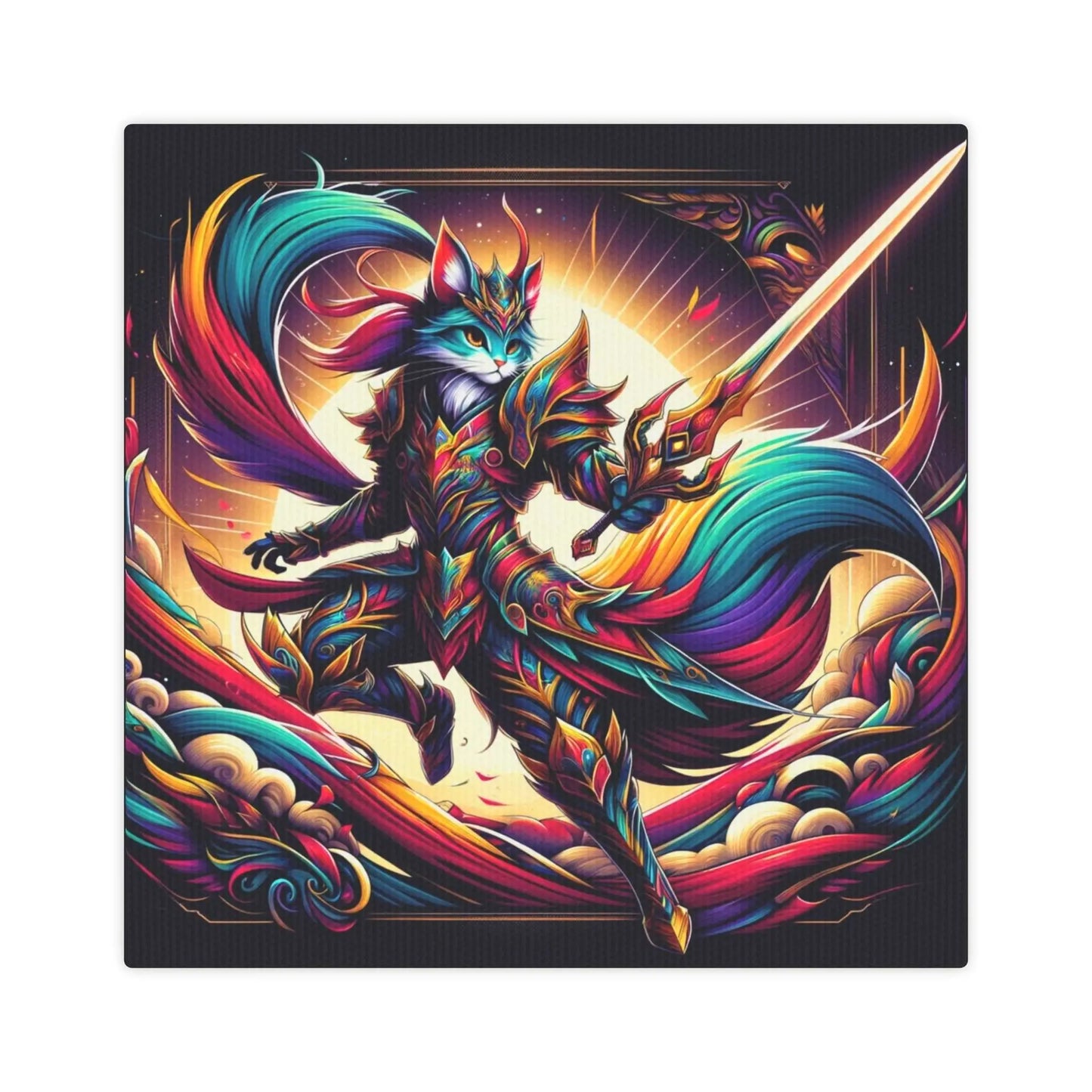 Anime Warrior Wall Art - Cat Lover Decor - Canvas