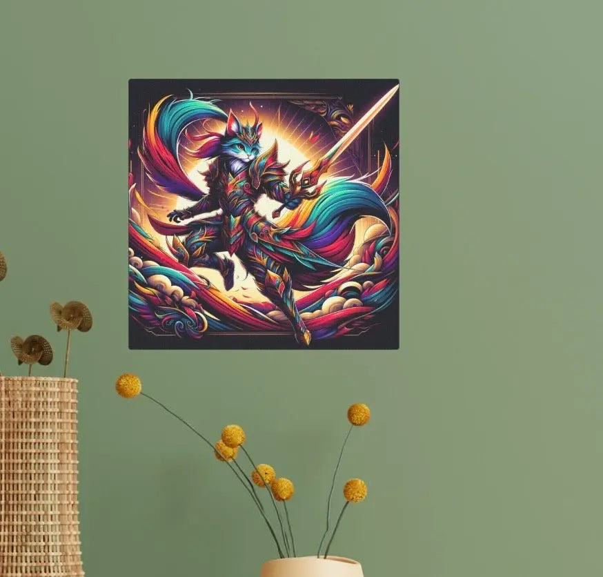 Anime Warrior Wall Art - Cat Lover Decor - Canvas