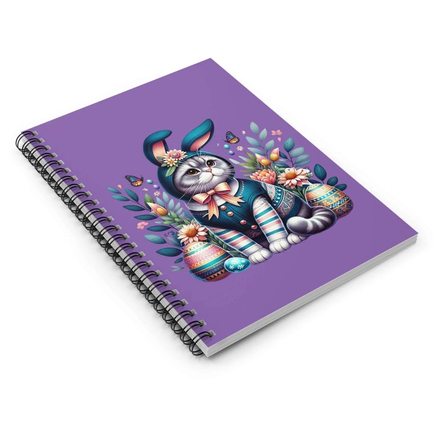 Blue Cat Easter Bunny Spiral Notebook - Ruled Line - Paper products