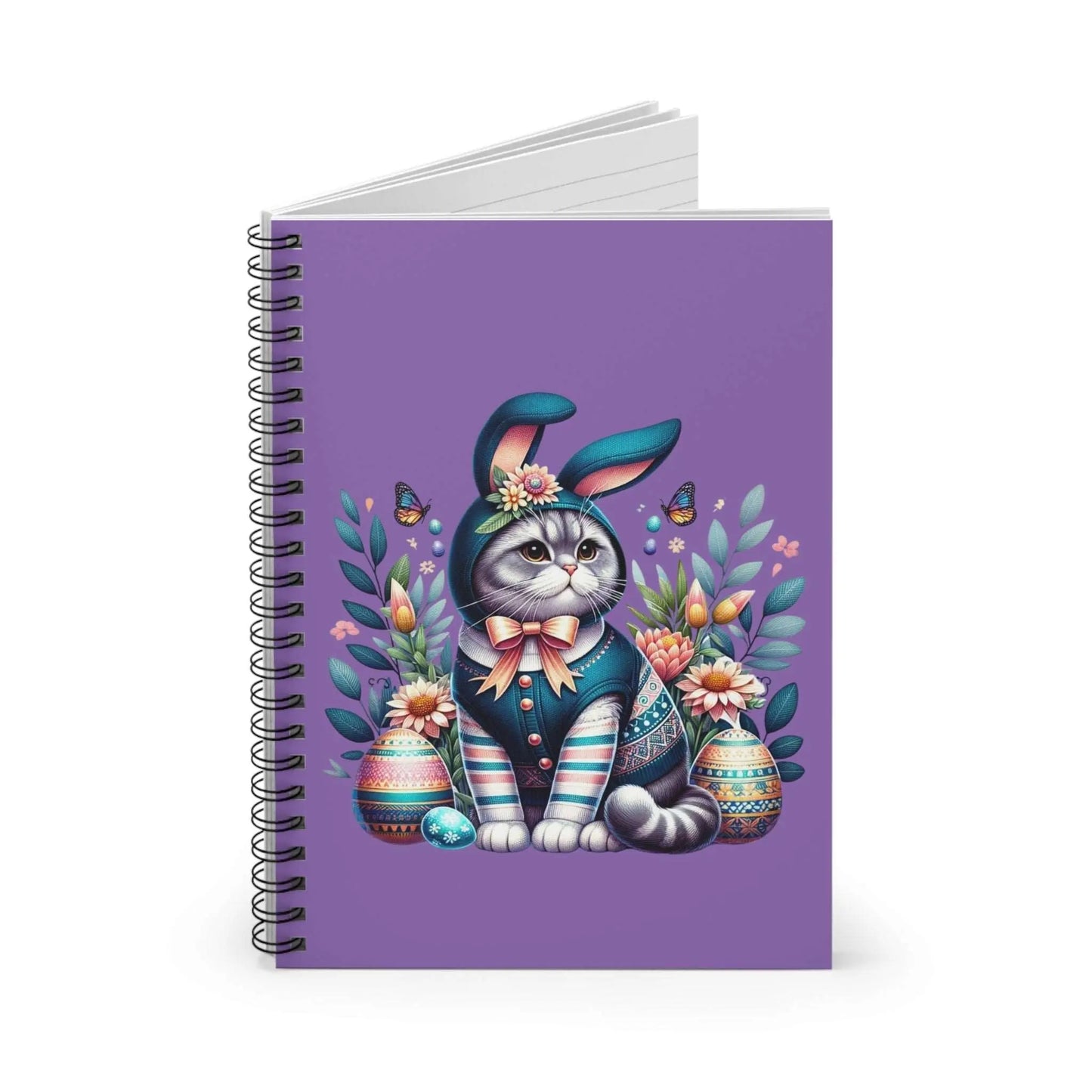 Blue Cat Easter Bunny Spiral Notebook - Ruled Line - Paper products
