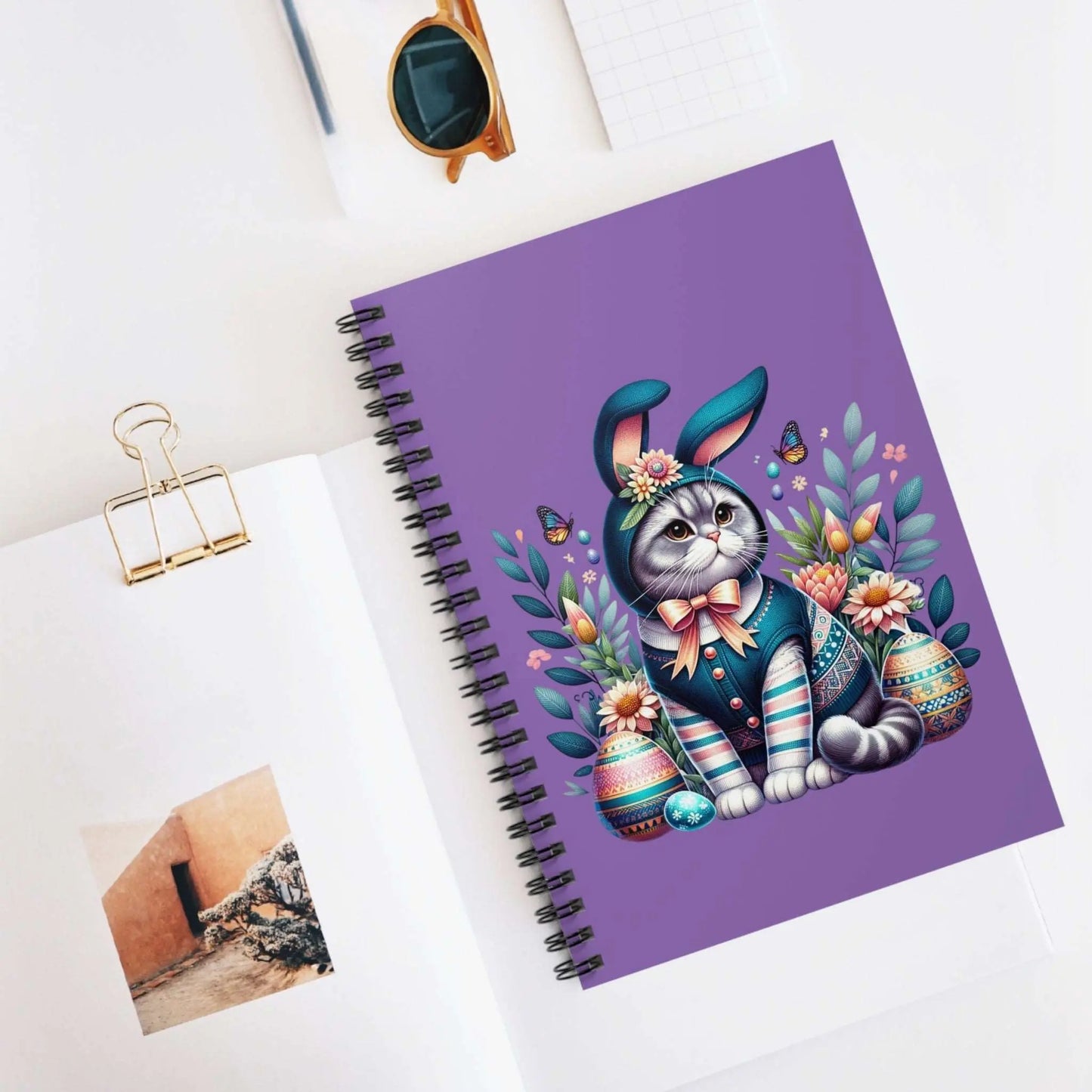 Blue Cat Easter Bunny Spiral Notebook - Ruled Line - Paper products
