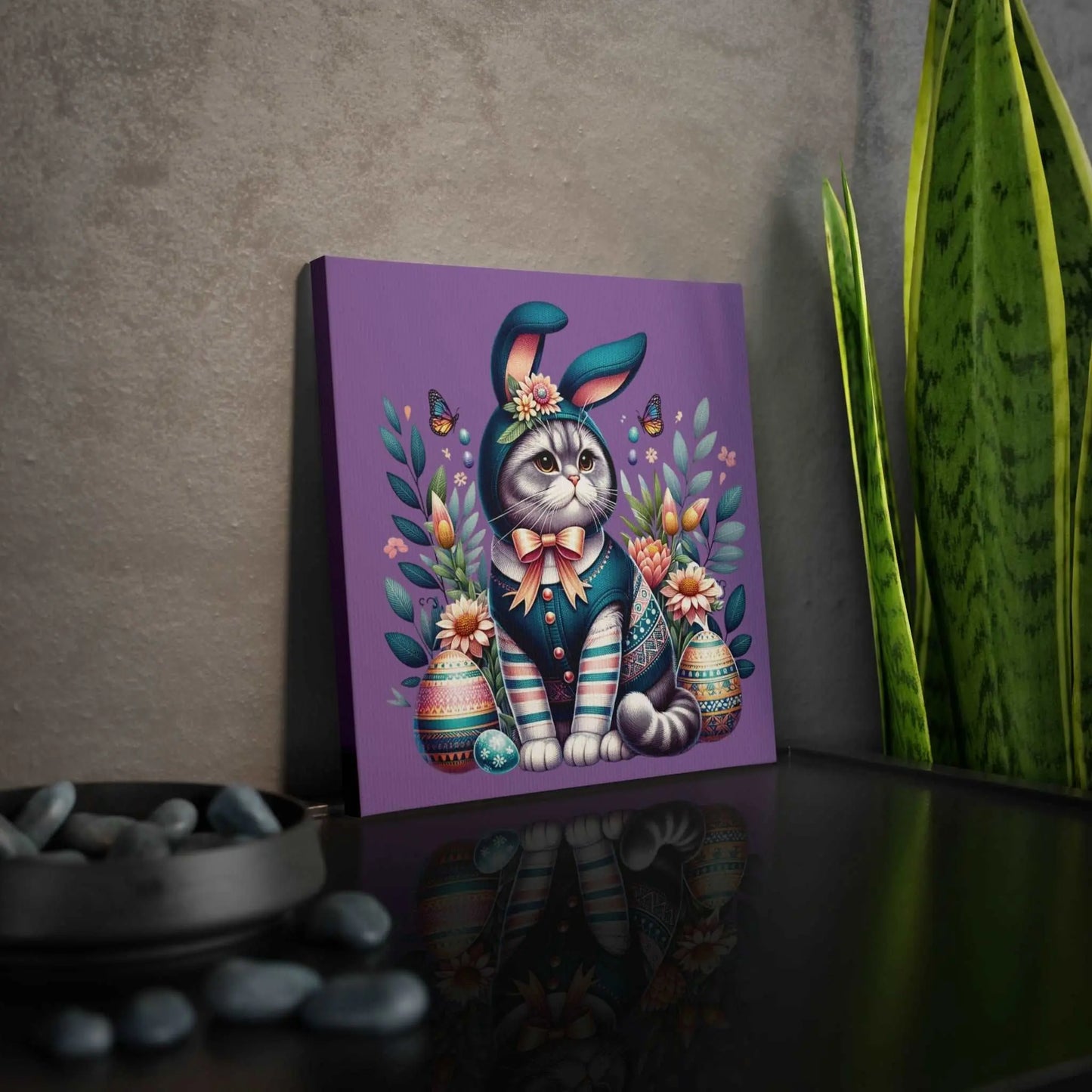 Blue Easter Bunny- Easter Wall Art Decor - Purple - Canvas